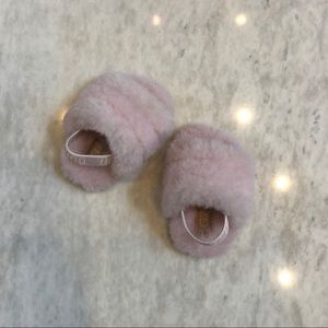 Pink UGG fuzzy slippers, flawless condition